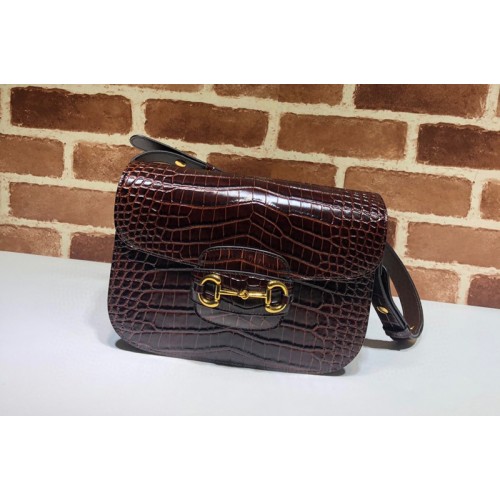 Gucci 1955 Horsebit shoulder bag in Burgundy Crocodile Embossed Leather Gucci 1955 Horsebit shoulder bag in Burgundy Crocodile Embossed Leather