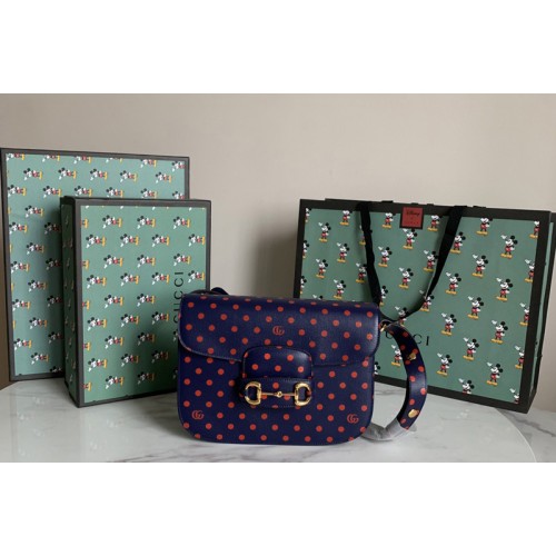 Gucci Horsebit 1955 shoulder bag in Blue leather with polka dot and Double G print Gucci Horsebit 1955 shoulder bag in Blue leather with polka dot and Double G print