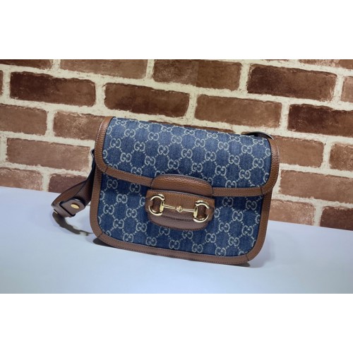 Gucci Horsebit 1955 small bag in Beige and Blue Original canvas