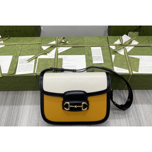 Gucci Horsebit 1955 shoulder bag in Burnt orange and white grainy leather