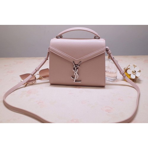 YSL Cassandra Mini Top handle bag In Pink Grain de Poudre Embossed Leather