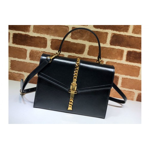 Gucci Sylvie 1969 small top handle bag in Black textured leather