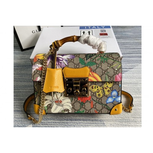 Gucci Padlock small bamboo shoulder bag in Beige ebony Supreme canvas Gucci Padlock small bamboo shoulder bag in Beige ebony Supreme canvas