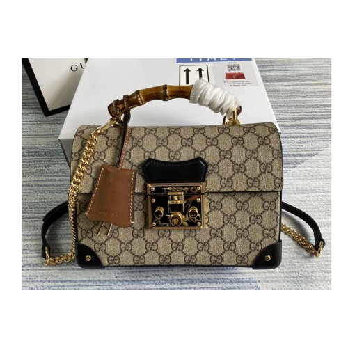 Gucci Padlock small bamboo shoulder bag in Beige ebony Supreme canvas
