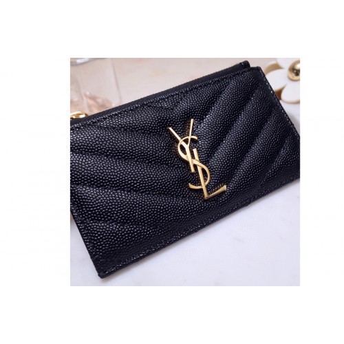 YSL Monogram Fragments Zippered Card Case in Black Grain de Poudre Embossed Leather With Gold YSL YSL Monogram Fragments Zippered Card Case in Black Grain de Poudre Embossed Leather With Gold YSL