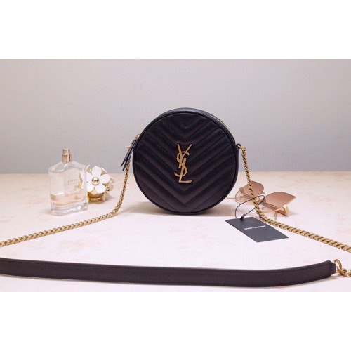 YSL Vinyle Round Camera Bags in Black Chevron-Quilted Grain de Poudre Embossed Leather with Gold chain YSL Vinyle Round Camera Bags in Black Chevron-Quilted Grain de Poudre Embossed Leather with Gold chain