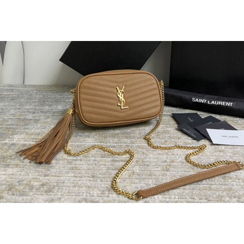 YSL LOU MINI BAG IN Brown QUILTED GRAIN DE POUDRE EMBOSSED LEATHER YSL LOU MINI BAG IN Brown QUILTED GRAIN DE POUDRE EMBOSSED LEATHER