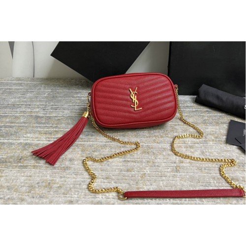 YSL LOU MINI BAG IN Red QUILTED GRAIN DE POUDRE EMBOSSED LEATHER YSL LOU MINI BAG IN Red QUILTED GRAIN DE POUDRE EMBOSSED LEATHER