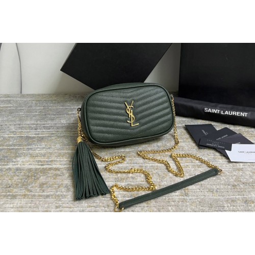 YSL LOU MINI BAG IN Green QUILTED GRAIN DE POUDRE EMBOSSED LEATHER YSL LOU MINI BAG IN Green QUILTED GRAIN DE POUDRE EMBOSSED LEATHER