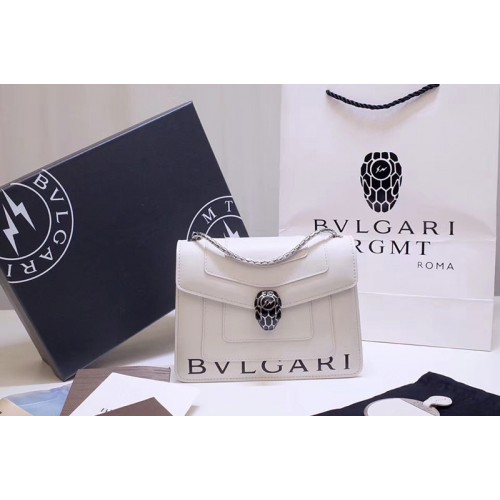 Bvlgari Serpenti Forever 61879 Flap Cover Bags White Calf Leather With Bvlgari Print
