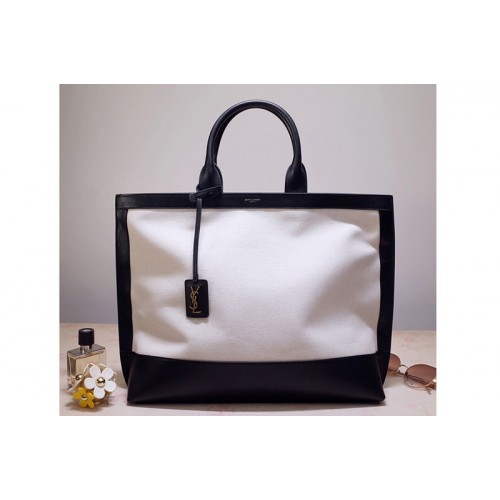 YSL SHOPPING TAG TOTE BAG IN CANVAS AND LEATHER