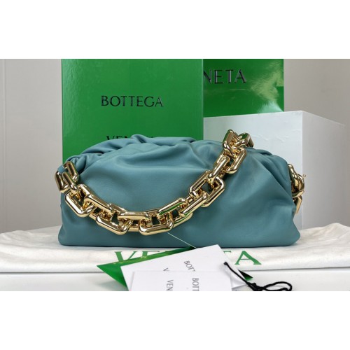 Bottega Veneta Chain Pouch Shoulder Bag in Blue Lambskin Leather With Gold Chain