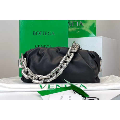 Bottega Veneta Chain Pouch Shoulder Bag in Black Lambskin Leather With Silver Chain