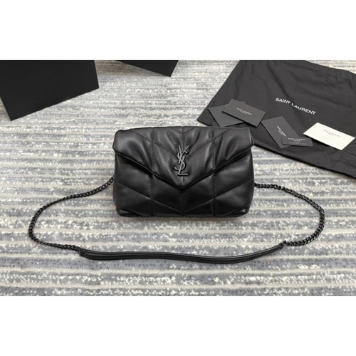 YSL Puffer Mini Bag in Black Quilted Lambskin Leather With Black Chain