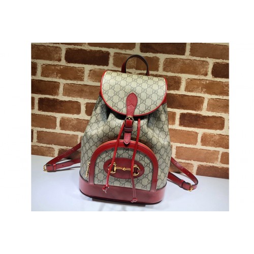 Gucci 1955 Horsebit backpack Beige ebony Supreme canvas With Red Leather