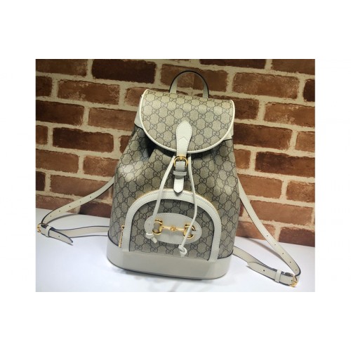 Gucci 1955 Horsebit backpack Beige ebony Supreme canvas With White Leather Gucci 1955 Horsebit backpack Beige ebony Supreme canvas With White Leather