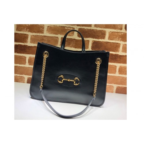 Gucci 1955 Horsebit medium tote bag in Black shiny leather