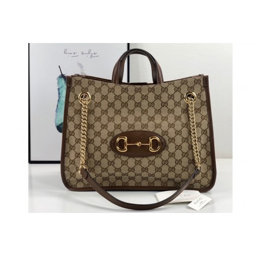 Gucci 1955 Horsebit Medium tote bag in Original canvas With Brown Leather