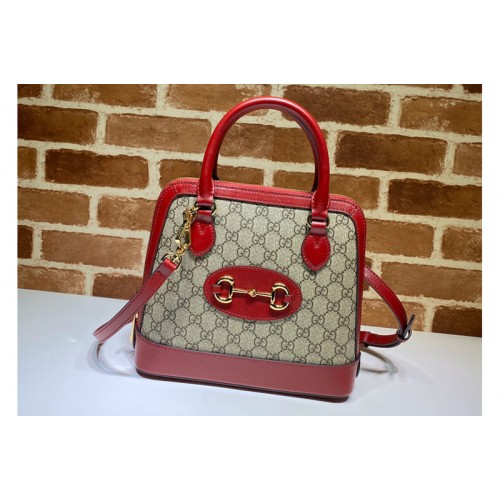 Gucci 1955 Horsebit small top handle bag in Beige ebony Supreme canvas With Red Leather Gucci 1955 Horsebit small top handle bag in Beige ebony Supreme canvas With Red Leather
