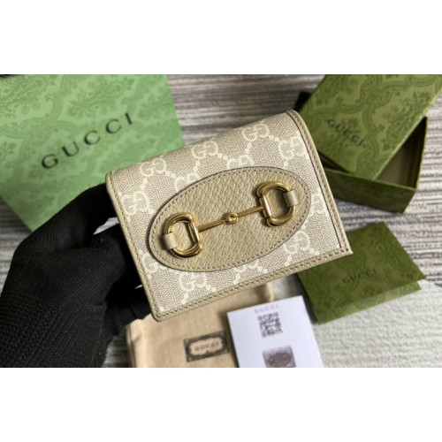Gucci Horsebit 1955 card case wallet in Beige and white Supreme canvas