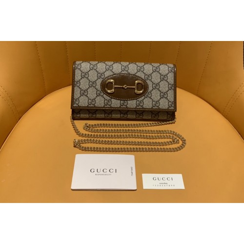 Gucci Horsebit 1955 zip around wallet With Chain in Beige ebony Supreme canvas With Brown Leather