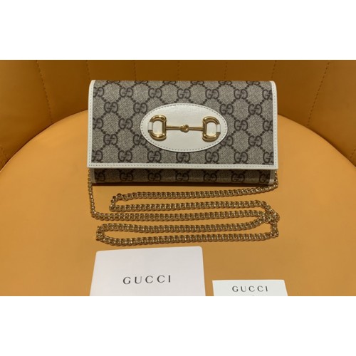 Gucci Horsebit 1955 zip around wallet With Chain in Beige ebony Supreme canvas With White Leather