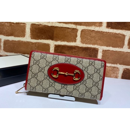 Gucci 1955 Horsebit zip around wallet in Beige ebony Supreme canvas With Red Leather Gucci 1955 Horsebit zip around wallet in Beige ebony Supreme canvas With Red Leather