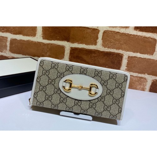 Gucci 1955 Horsebit zip around wallet in Beige ebony Supreme canvas With White Leather Gucci 1955 Horsebit zip around wallet in Beige ebony Supreme canvas With White Leather