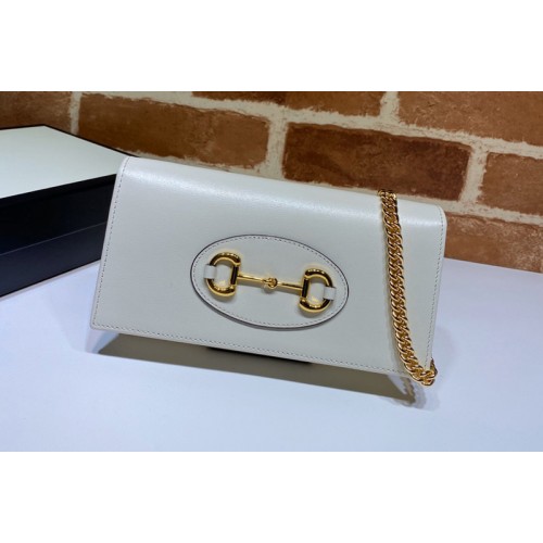 Gucci 1955 Horsebit wallet with chain in White leather