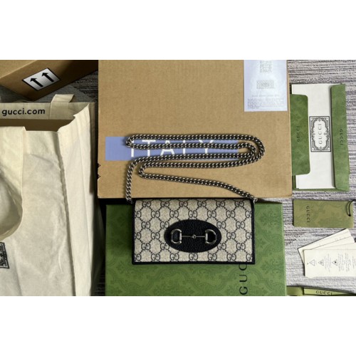 Gucci Horsebit 1955 wallet with chain in Beige and blue Supreme canvas Gucci Horsebit 1955 wallet with chain in Beige and blue Supreme canvas
