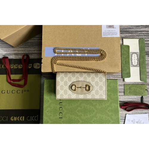 Gucci Horsebit 1955 wallet with chain in Beige and white Supreme canvas Gucci Horsebit 1955 wallet with chain in Beige and white Supreme canvas