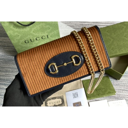 Gucci Horsebit 1955 chain wallet in Brown corduroy