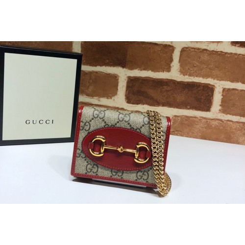 Gucci 1955 Horsebit wallet with chain Supreme Canvas With Red Leather
