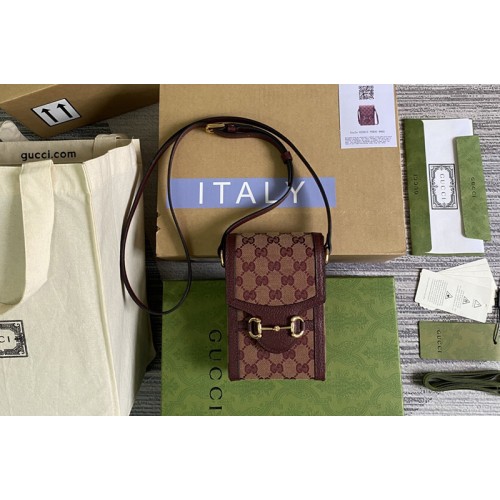 Gucci Gucci Horsebit 1955 mini bag in Beige and bordeaux Original canvas Gucci Gucci Horsebit 1955 mini bag in Beige and bordeaux Original canvas