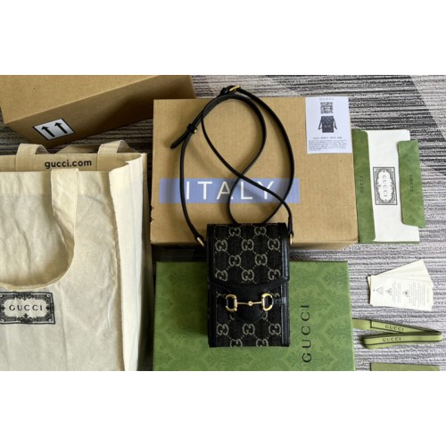 Gucci Horsebit 1955 mini bag in Black and ivory denim jacquard Gucci Horsebit 1955 mini bag in Black and ivory denim jacquard