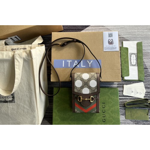 Gucci Horsebit 1955 mini bag in Beige and ebony Supreme canvas with geometric print