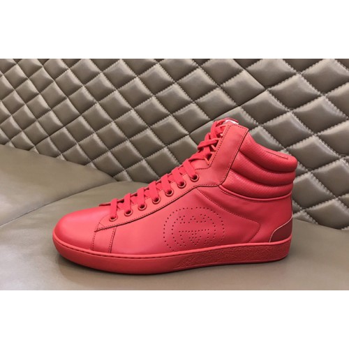 Gucci Mens high-top Ace sneaker in Hibiscus red leather