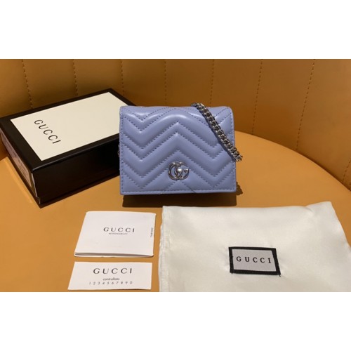 Gucci Marmont card case wallet in Blue matelasse chevron leather with GG