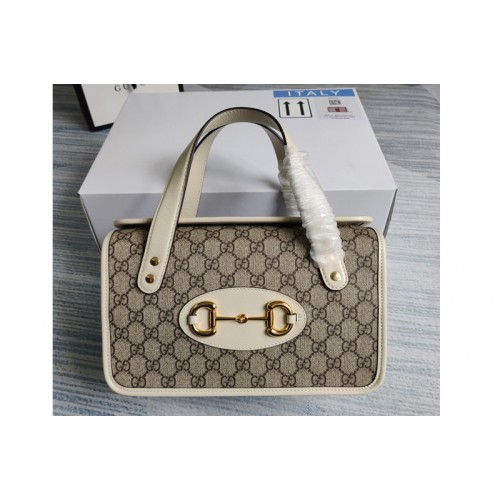 Gucci Horsebit 1955 small top handle bag in Beige ebony Supreme canvas with White