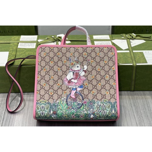 Gucci Childrens Yuko Higuchi tote bag in Beige and ebony Supreme canvas with rabbit print