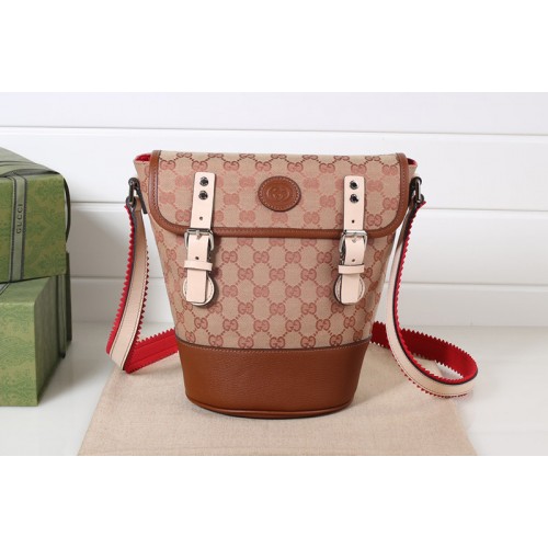 Gucci Bucket Bag in Supreme Canvas and Brown Leather