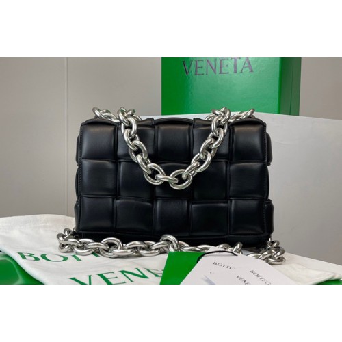 Bottega Veneta The Chain Cassette bag in maxi Black Intrecciato Nappa leather With Silver Chain