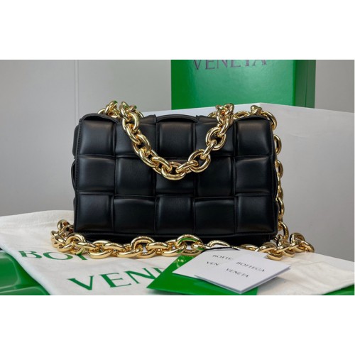 Bottega Veneta The Chain Cassette bag in maxi Black Intrecciato Nappa leather With Gold Chain