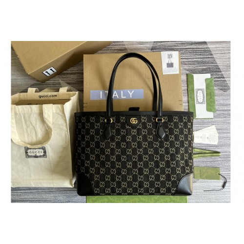 Gucci Ophidia medium tote with Web Bag in Black and ivory denim jacquard