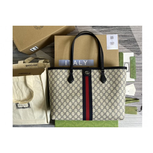 Gucci ‎ Ophidia medium tote bag in Beige and blue Supreme canvas
