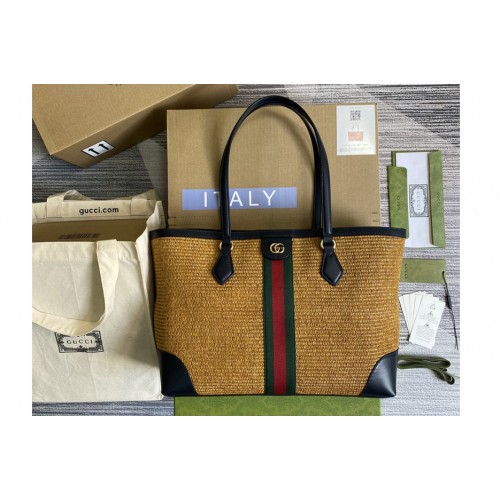 Gucci Ophidia medium tote Bag in Camel straw effect fabric Gucci Ophidia medium tote Bag in Camel straw effect fabric