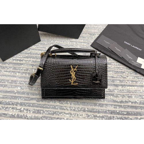 YSL MEDIUM SUNSET SATCHEL Bag IN Black Crocodile LEATHER