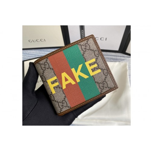 Gucci & 8216 Fake Not print billfold wallet in Beige and ebony Supreme canvas Gucci & 8216 Fake Not print billfold wallet in Beige and ebony Supreme canvas