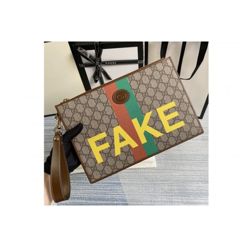Gucci & 8216 Fake Not print pouch in Beige and ebony Supreme canvas Gucci & 8216 Fake Not print pouch in Beige and ebony Supreme canvas