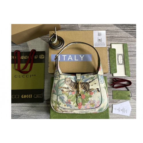 Gucci Tiger Jackie 1961 small shoulder bag in Tiger and flower print off-white leather